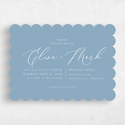 Blue Scalloped Wedding Invitation - Marlow Landscape