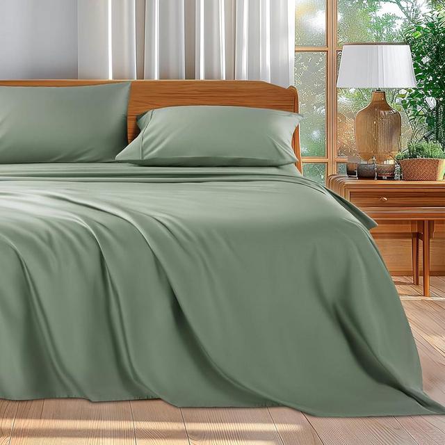 Shilucheng 100% Cotton Queen Size Sheets Set - 600 Thread Count，Luxury Egyptian Cotton Bed Sheets，5-Star Hotel Quality Sheets, Breathable & Cooling, 16 Inch Deep Pocket - 4 Piece (Sea Glass, Queen)