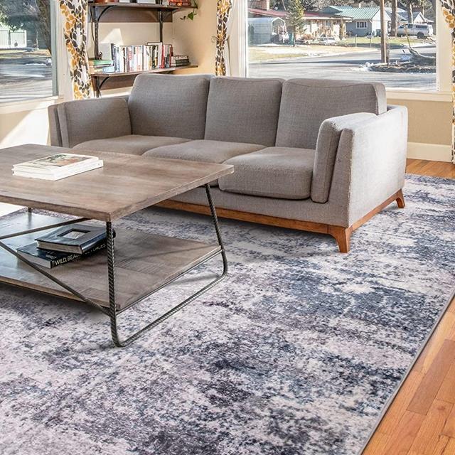 Macro Sen Area Rugs for Living Room, Soft Fluffy Shaggy Floor Rustic Rugs for Bedroom, 5'X7', Moroccan Traditional Vintage Carpet for Dining Room Home Decor Nursery(Black/Blue)
