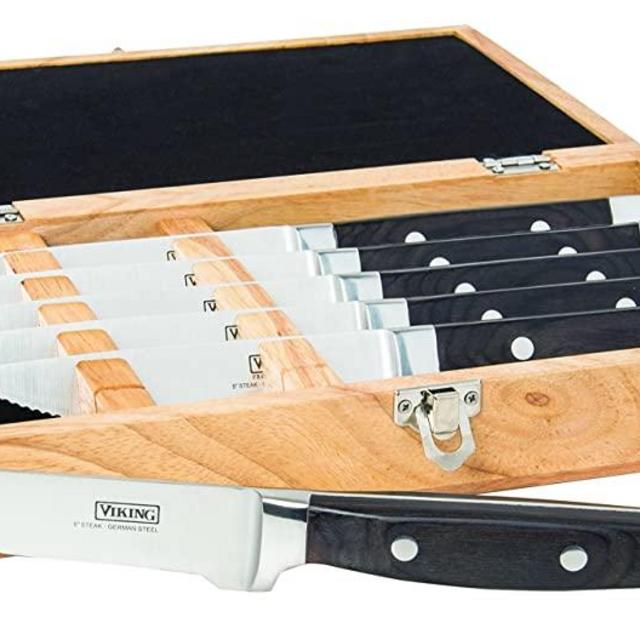 Viking Culinary High Carbon German Steel Pakka Wood Handle Steak Knife Set, 6 Piece, Black