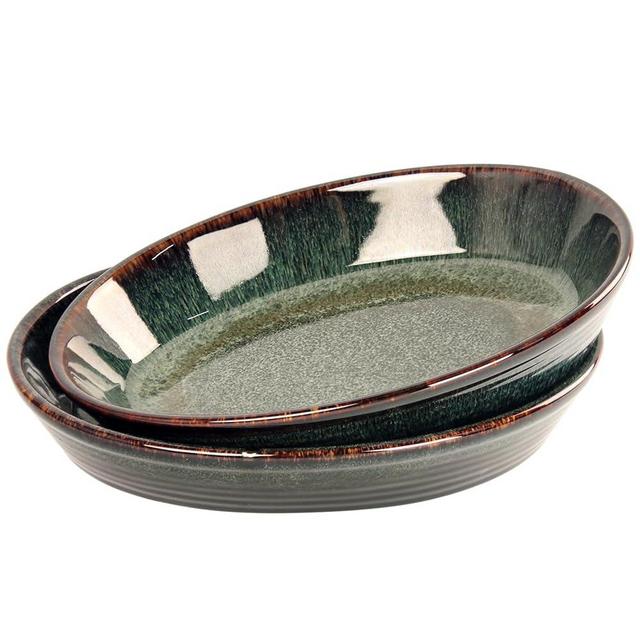 LIUYWYHCF Oval 9.5 x 7 Inch Ceramic Pie Pan Quiche Baking Dish Set of 2, 22 Ounces Non-Stick Pie Dish Quiche Pan, Tart, Pot Pies, Dessert, Pie Plate for Apple, Oven, Dishwasher and Microwave Safe