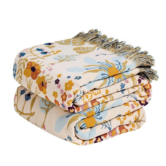 MSGKV Boho Throw Blanket for Bed 100% Cotton Floral Twin Size Couch Blanket 60"x80" Muslin Spring Breathable Lightweight Farmhouse Blankets All Seasons