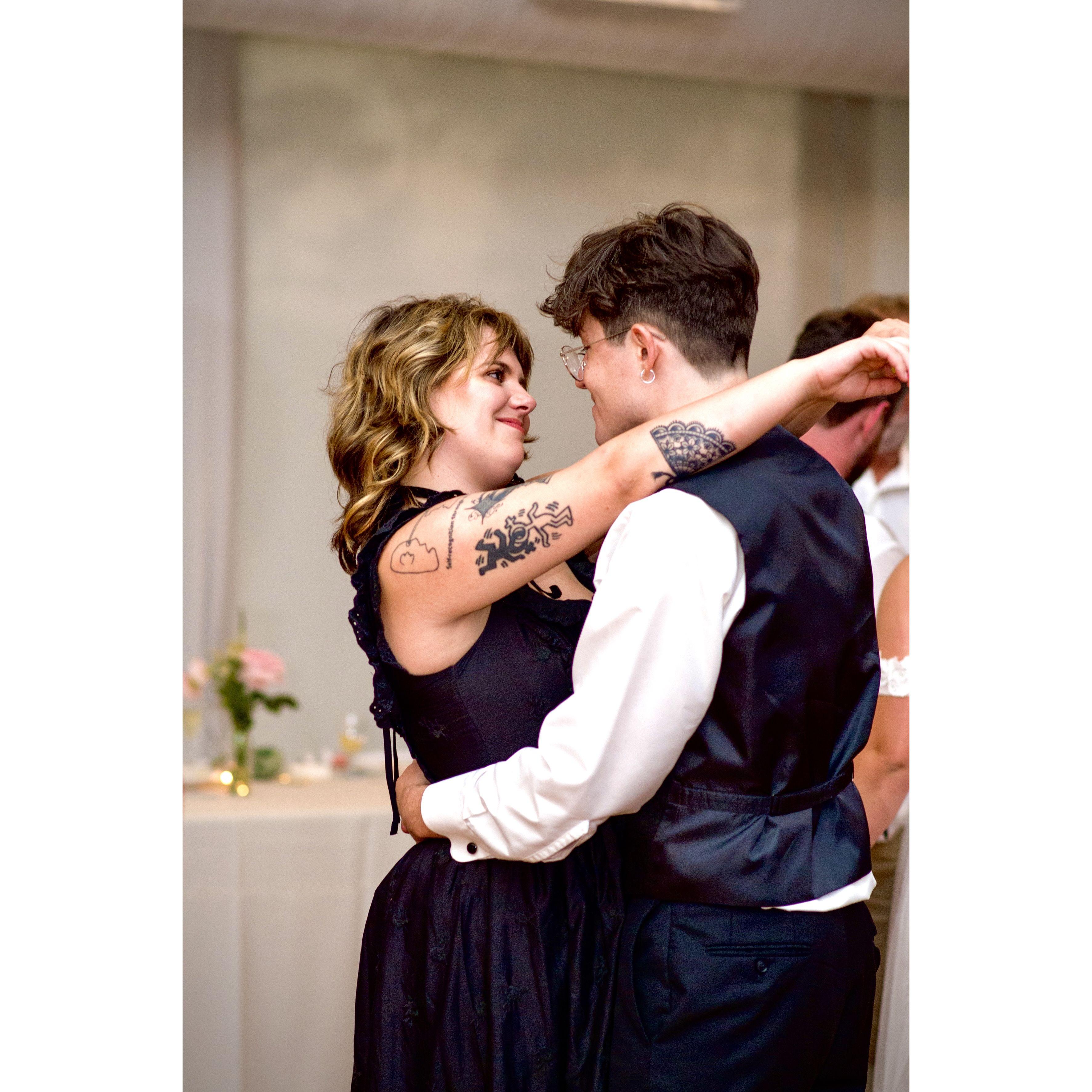 A special moment shared between us at the wedding of Ed's twin sister, Emma, in June 2024. After all these years together, we still look at each other like it's the first time.
