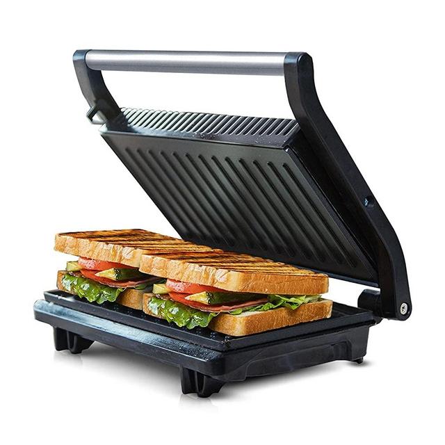Panini Press Grill, Sandwich Maker with Non-stick Plates, Opens 180 Degrees for Any Size, Indicator Lights, Electric Indoor Grill by Aigostar, Sliver
