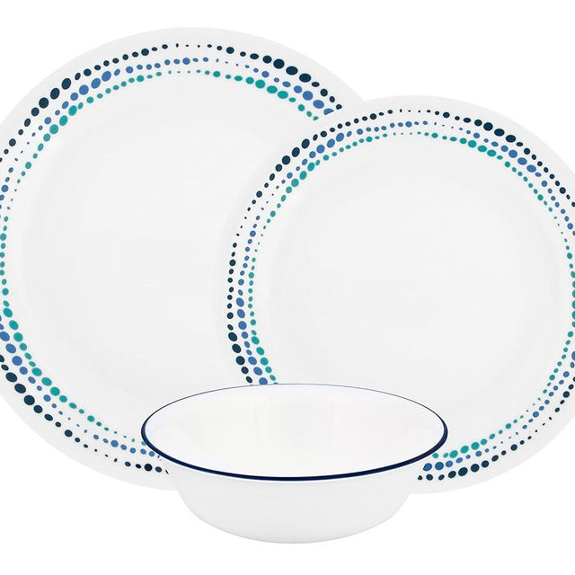 Corelle Ocean Blues Chip and Break Resistant Dinner Set for 4 Person, Blue, 12-Piece