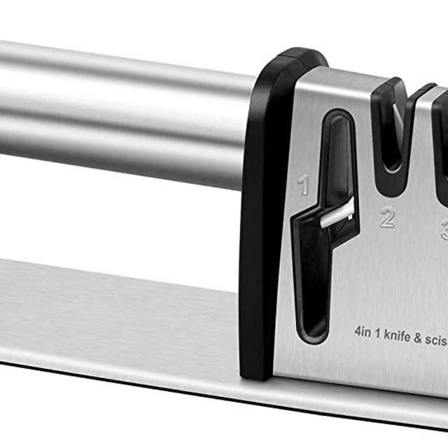 DEKEAN Knife Sharpener, 4 in 1 Kitchen Blade and Scissor Sharpening Tool, Professional Chef's Kitchen Knife Accessories and Microfiber Wipe