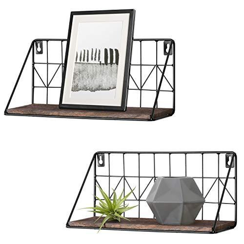 Mkono 2 Set Floating Shelves Wall Mounted Rustic Metal Wire Storage Shelves for Picture Frames, Collectibles, Decorative Items, Great for Living Room, Office, Bedroom, Bathroom, Kitchen, 11.5 Inches