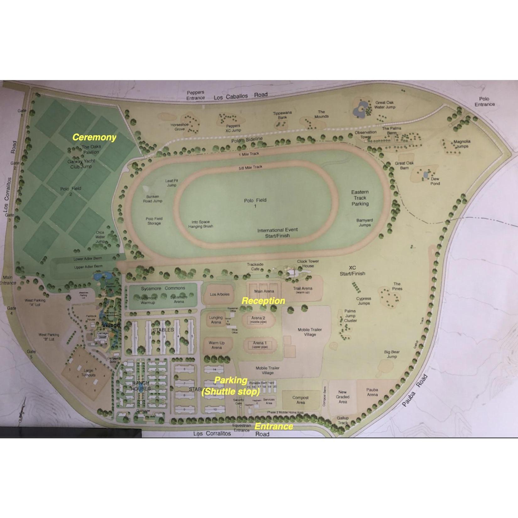 Here is a map of the grounds. Please note the correct entrance, the parking and the event locations. Signs will be set up and a shuttle stop will be available.