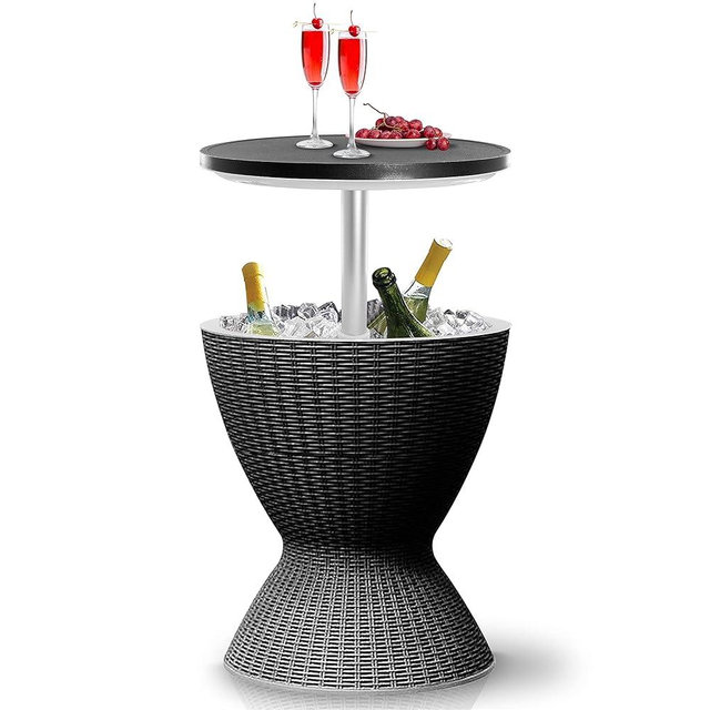 SereneLife Outdoor Cool Bar Table, 7.5 Gallon Beer and Wine Cooler, Patio Furniture & Hot Tub Side Table, Beverage Cooler, All-Weather Resistant Ice Cool Bar, Rattan Style Patio, Cocktail Bar (Black)