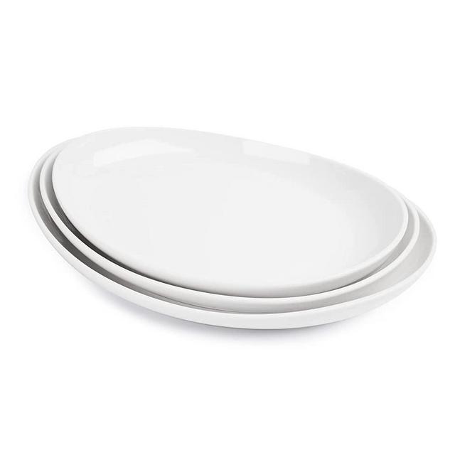 Sweese 714.101 Oval Serving Platters, White Porcelain Serving Platters for Party, Large Oval Serving Trays Serving Plates for Fish Dish, Steak, Restaurant, Dessert Shop, Set of 3