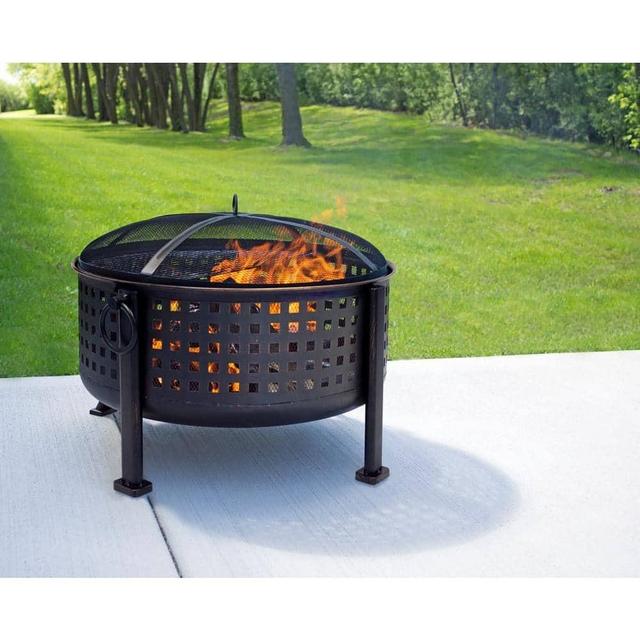 Langston 30 in. Round Deep Bowl Steel Fire Pit in Rubbed Bronze