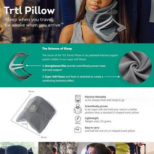 Trtl Pillow - Scientifically Proven Super Soft Neck Support Travel Pillow – Machine Washable Grey.