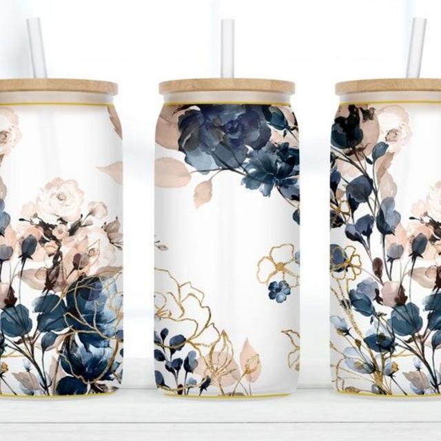 Floral Frosted Glass Tumbler