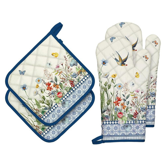 Arquiel Retro Wildflowers Oven Mitts and Pot Holders Sets 4Pcs, 100% Cotton Heat Resistant, Extra Long Oven Gloves Potholder for Kitchen Cooking Baking Housewarming