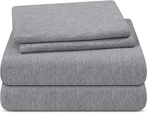 Utopia Bedding Bed Sheet Set - Jersey Knit Sheets 4 Piece Queen Jersey Sheet Set – Jersey Cotton Blended Bed Sheets – Soft Stretch Sheets - Jersey Bed Sheet Set (King, Light Grey)