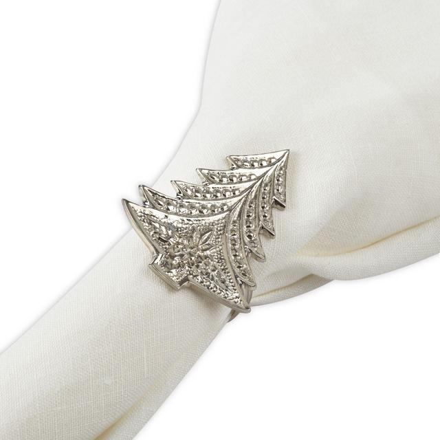 Saro Lifestyle Christmas Tree Napkin Rings in Silver (Set of 4)