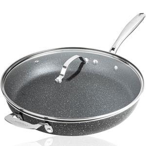 Black Granitestone 14 Inch Large Frying Pan with Lid, Ceramic Non Stick Frying Pans Skillet, Non Toxic Frying Pans Nonstick for Sauté & Cooking, Oven & Dishwasher Safe