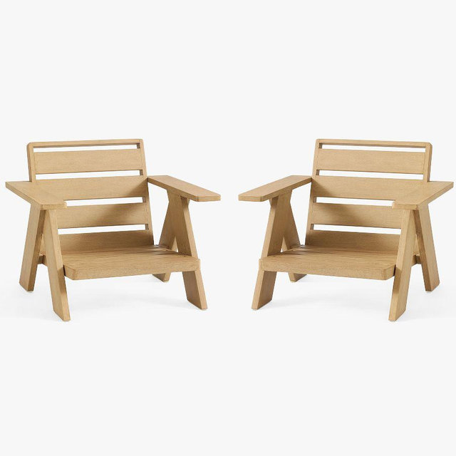 Modern Farmhouse Outdoor Lounge Chair Frame, Coastal Beachwood, Set of 2