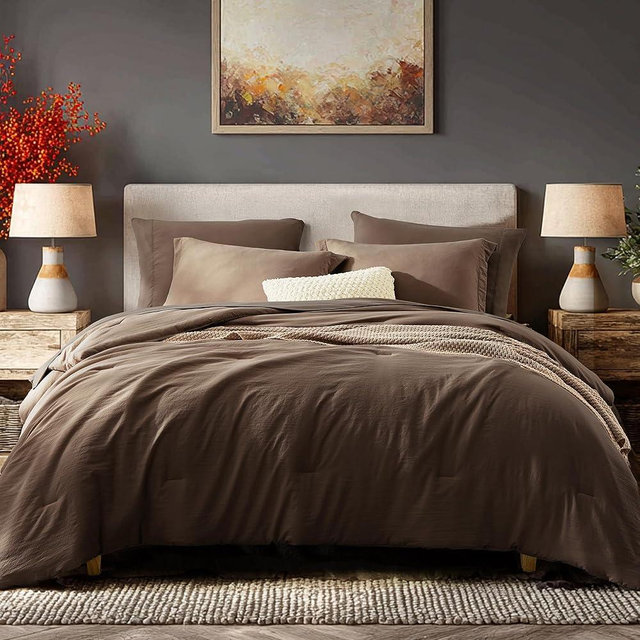 WRENSONGE King Size Comforter Set- 7 Pieces Soft Chocolate Brown Bed in a Bag King with Fitted Sheet, Flat Sheet, 2 Pillow Shams, and 2 Pillowcases-Warm King Bedding Set for All Season