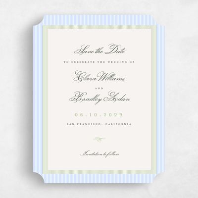Blue Ticket Wedding Save the Date - Dinard Portrait