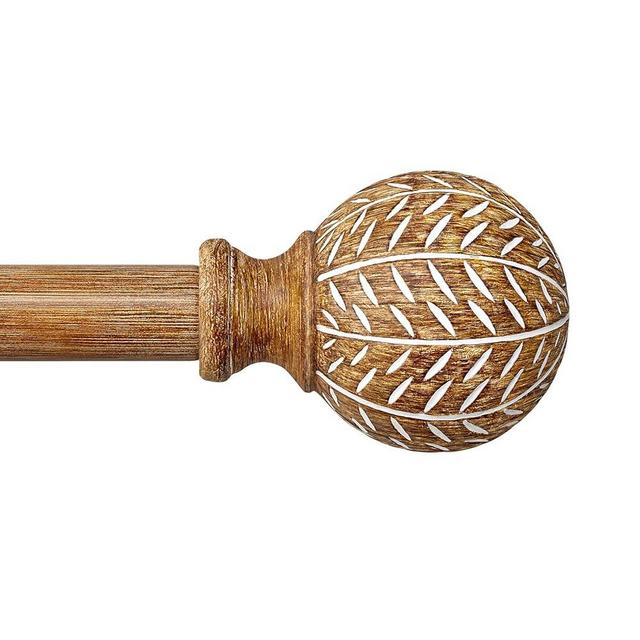 QDWIS Wood Curtain Rods for Windows 48 to 84 Inch(4-7ft),1'' Diameter Drapery Rods with Imitation Wood Grain Leaf Pattern Finials,Boho Adjustable Heavy Duty Curtain Rods Set,36-88''