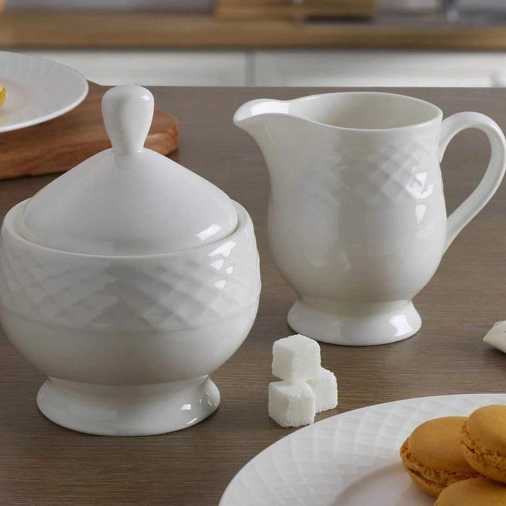 Mikasa Trellis Bone China Sugar Bowl and Creamer Serving Set