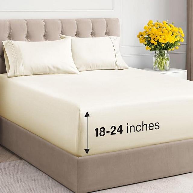 Extra Deep Pocket King Sheets - 4 Piece Breathable & Cooling Bed Sheets - Hotel Luxury Bed Sheet Set - Soft, Wrinkle Free & Comfy - Easily Fits Extra Deep Mattresses - Deep Pocket Off White Sheets Set