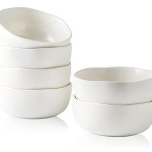 AmorArc Stoneware Cereal Bowls for Kitchen, 28oz Large Ceramic Soup Bowls Set of 6 for Meal, Chip-Resistant Kitchen Bowls with Wavy Rim, Reactive Glaze-Matte White