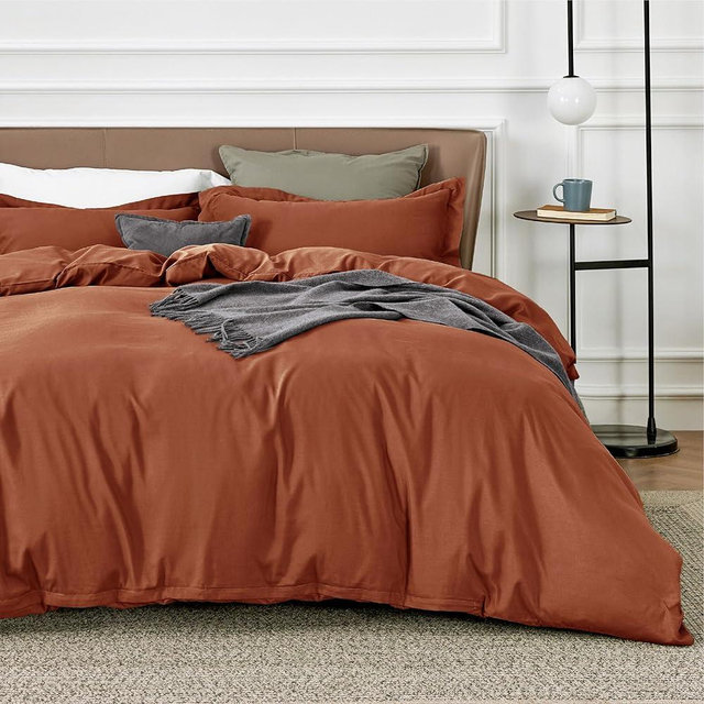 Bedsure Terracotta Duvet Cover Queen Size - Soft Double Brushed Duvet Cover for Kids with Zipper Closure, 3 Pieces, includes 1 Duvet Cover (90"x90") & 2 Pillow Shams, NO Comforter