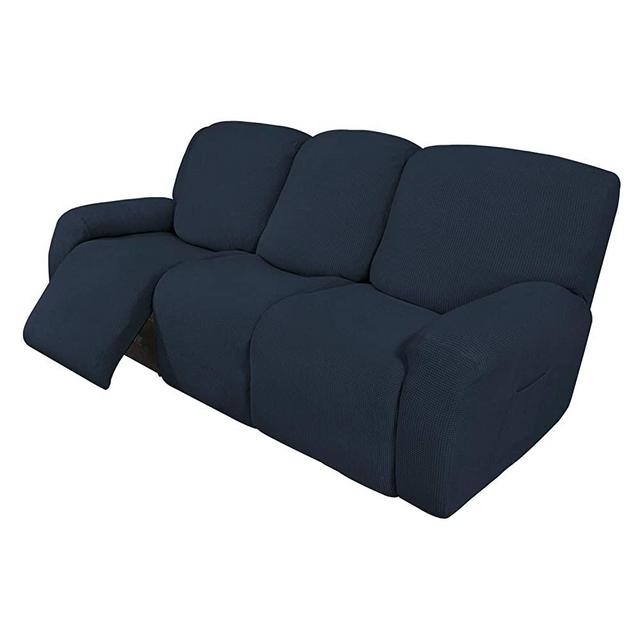 Easy-Going 8 Pieces Recliner Sofa Stretch Sofa Slipcover Sofa Cover Furniture Protector Couch Soft with Elastic Bottom Kids, Spandex Jacquard Fabric Small Checks Dark Blue