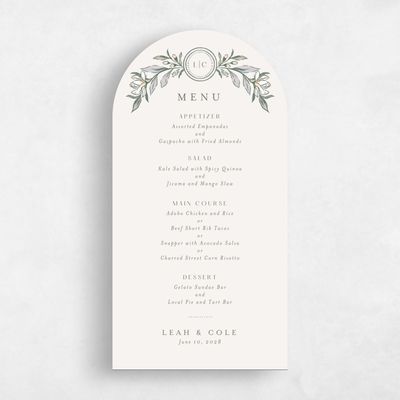 Green Arch Wedding Menu - Heliconia