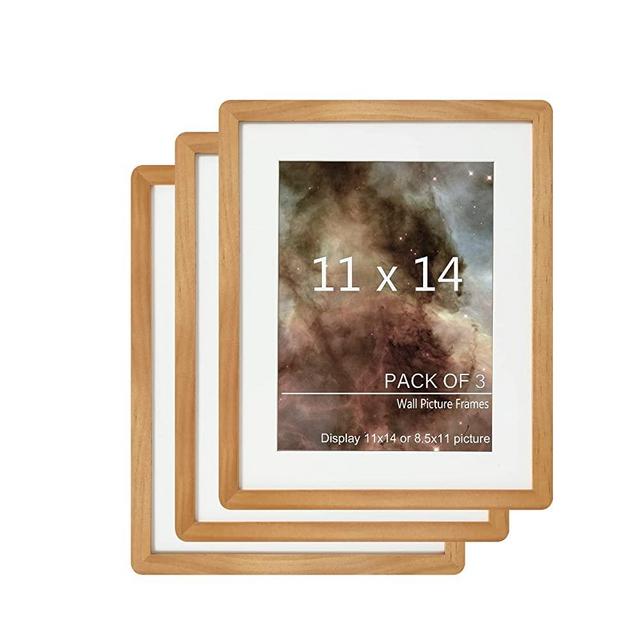 TRAHOME 11x14 Picture Frame,Solid Wood,3 Pack Photo Frames, Display Pictures 8.5x11 with Mat or 11x14 Without Mat, Gallery Wall Photo Frames-Yellow
