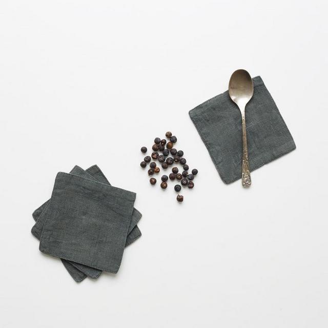 Forest Green Linen Coasters Set of 4