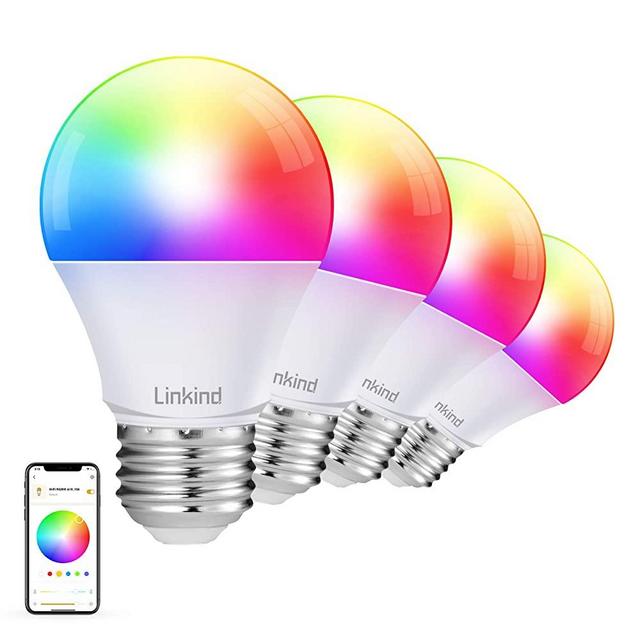 Smart WiFi Light Bulb, Linkind Smart RGBW Color Changing LED Light Bulb (2nd Gen), A19 E26 60W Equivalent, Dimmable, 2700k-6500k, Works with Alexa & Google Home, No Hub Needed, 2.4Ghz WiFi, 4 Pack