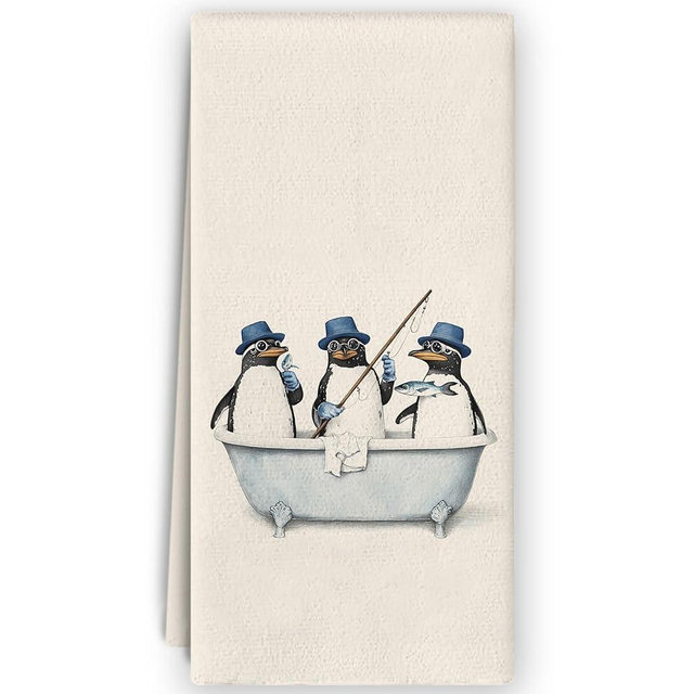 Bnzolyoia Cute Penguins Decorative Hand Towels - Kids Bathroom Decor, Funny Hand Towels 16x24