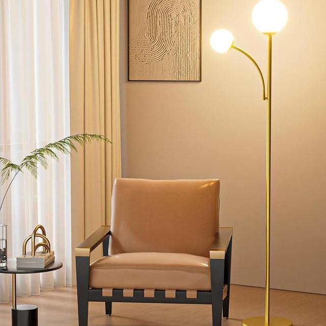 bulbeats 63IN Globe Floor Lamp, Brass Standing Lamps with Adjustable Reading Light, 3000K G9 Bulbs Soft Warm White Eye Care, Mid Century Floor Lamp for Office