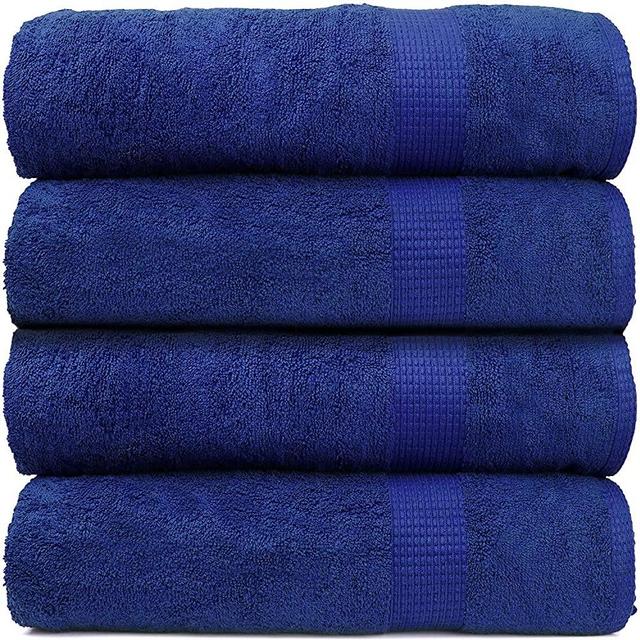 4 Piece Bath Sheet Set, 100% Cotton, Premium Super Soft Fluffy Plush, Quick Dry Extra Large Highly Absorbent Bathroom Shower Beach Spa Quality Bath Sheet - Navy (35 inch x 66 inch)