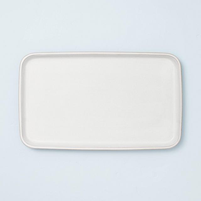 9" x 16" Modern Rim Stoneware Serving Tray Matte Sour Cream - Hearth & Hand™ with Magnolia