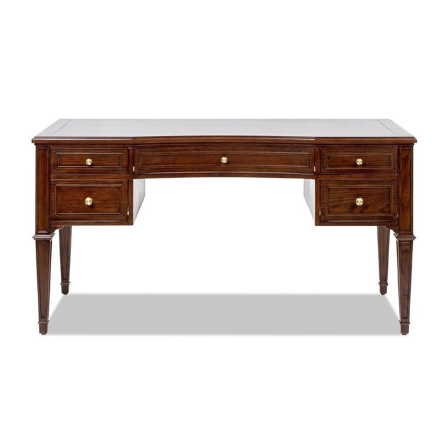 Jennifer Taylor Home JTH Luxe Dauphin Gold Accent 5-Drawer Wood Executive Desk, Walnut Brown Wood