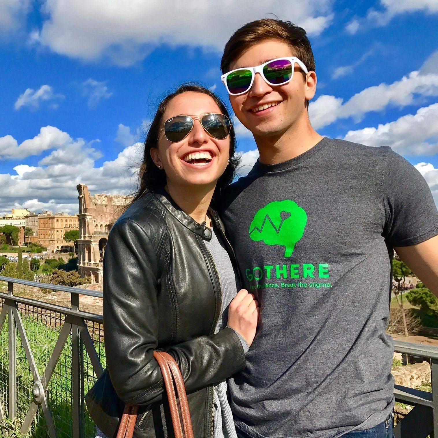 Visiting Rome together in college, smiling from eating really good gelato