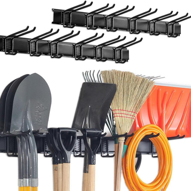 Aking Ace Wall Mount Tool Storage Rack, Heavy Duty Garage Storage Tool Organizer, Garden Tool Wall Hooks and Hangers, Hold Up to 350lbs Black 2Pack, AK806-Black-2Pack