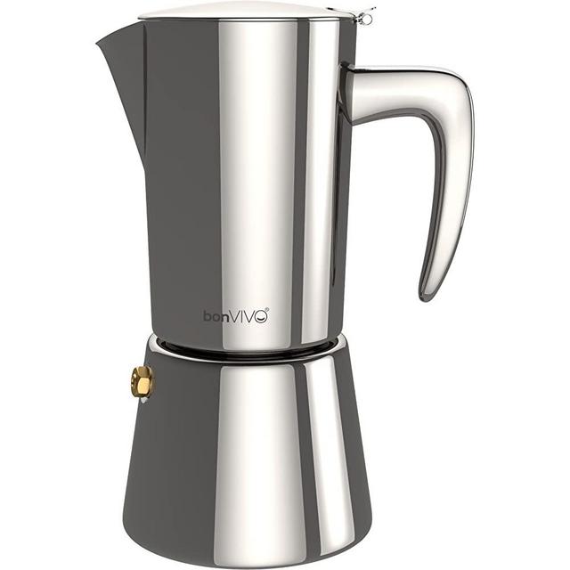 bonVIVO Intenca Stovetop Espresso Maker - Luxurious Italian Coffee Machine Maker, Stainless Steel Espresso Maker Full Bodied Coffee, Espresso Pot For 5-6 Cups, 10 oz Moka Pot SILVER Chrome Finish