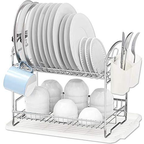 Simple Houseware 2-Tier Dish Rack with Drainboard, Chrome