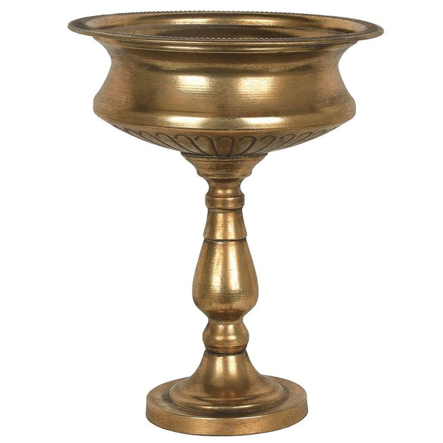 WORTH 15" H. Tall Gold Color Urn Vase for Centerpieces, 11.8" Dia. Classic Metal Trumpet Small Flower Pots for Table, Bowl Vase for Wedding Party Event Home Decor