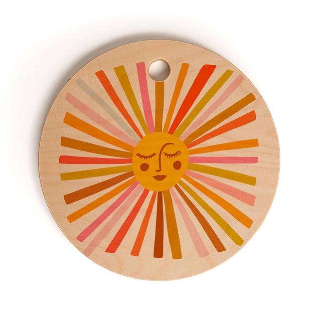 13" Wood Cat Coquillette Retro Ochre Round Cutting Board - society6