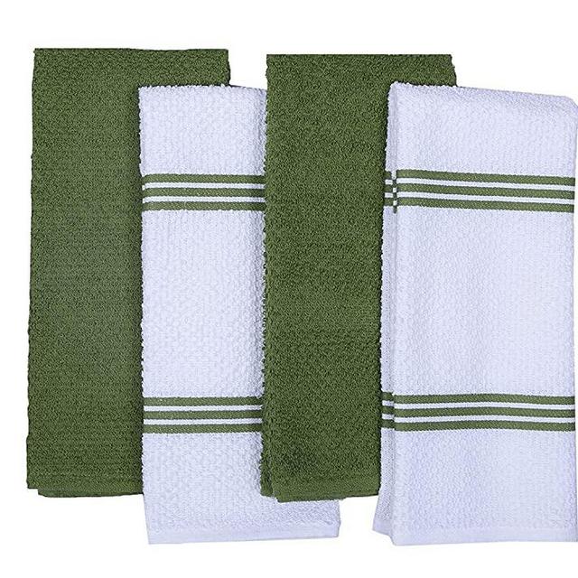 Amour Infini Terry Dish Towel | Set of 4 | 16 x 26 Inches | Super Soft and Absorbent |100% Cotton Dishtowels | Perfect for Household and Commercial Uses | Green