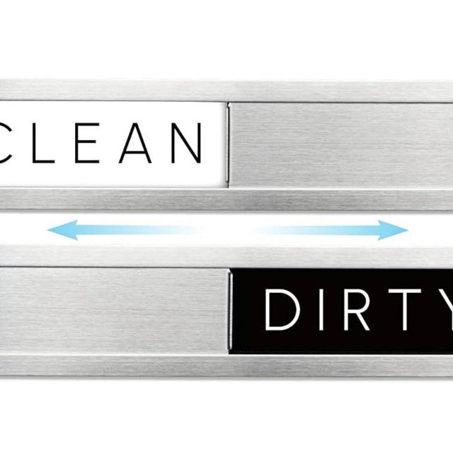 Stainless Steel Dishwasher Magnet Clean Dirty Sign, Premium Clean/Dirty Magnet That Says Clean or Dirty for Dishes, Optional Adhesive for Non Magnetic Dishwashers - Black & White Minimalistic Style