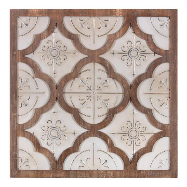 32" x 34" Antique and Wood Quatrefoil Medallion Framed Wall Art Metal/Brown - Patton Wall Décor