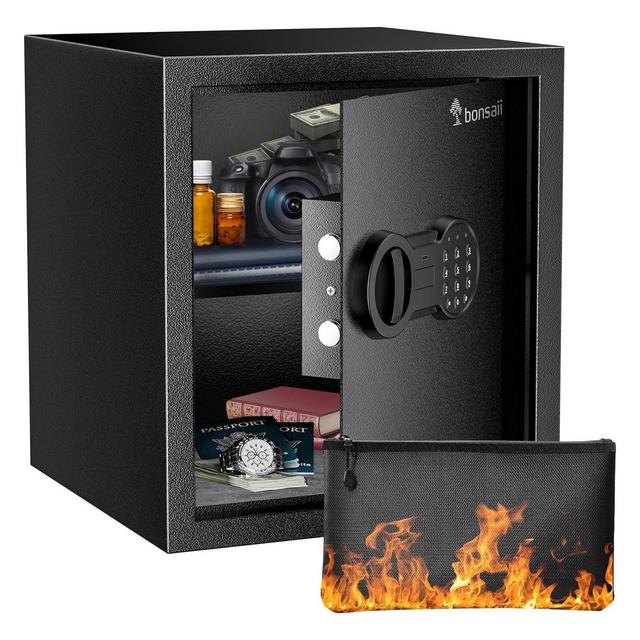 Bonsaii Safe Box with Fireproof Bag, 1.28 Cubic Feet Capacity with Digital Keypad Lock, Removable Shelf for Documents, Money, Medicines, Valuables