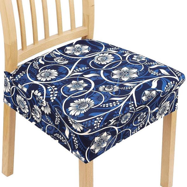 smiry Waterproof Seat Covers for Dining Chairs Set of 4, Stretch Printed Removable Washable Dining Room Chair Covers, No Rear Covers, Navy Floral